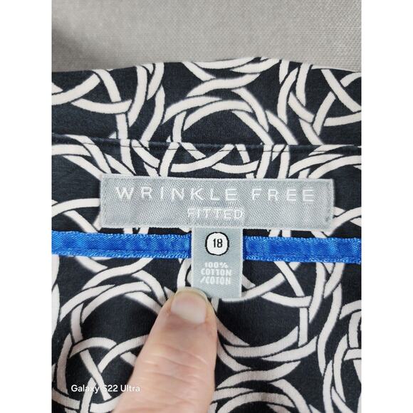 Foxcroft Womens Long Sleeve Button Up Size 18 Fitted Black White Office Career - Picture 2 of 7